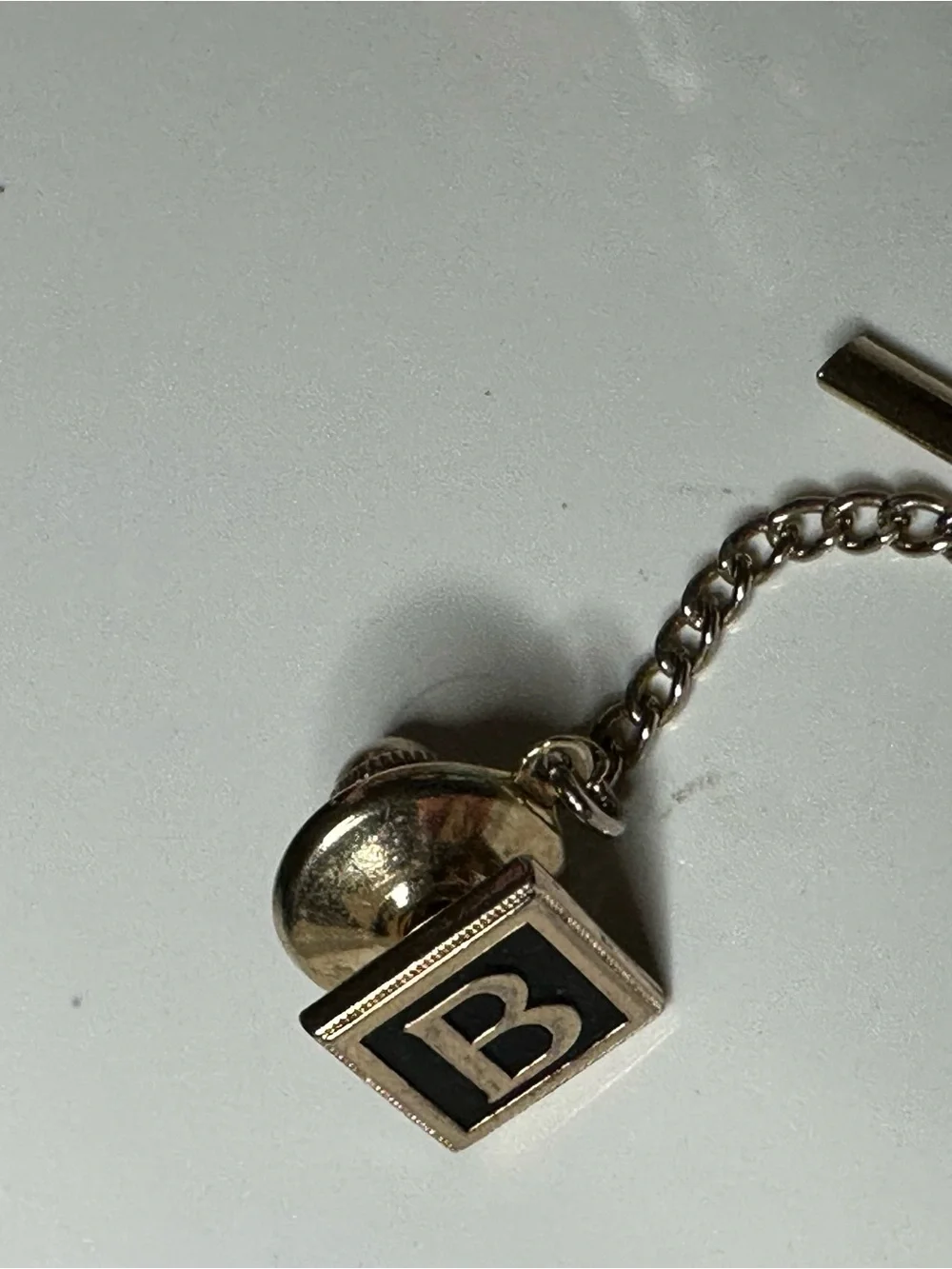Vintage Gold Tone Black Enamel Letter B Tie Tack Lapel Pin